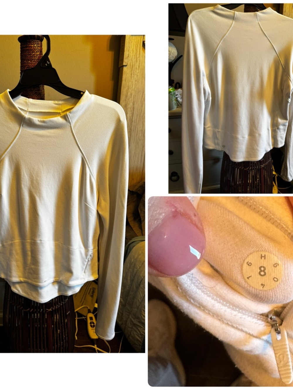 Light Cream Long-Sleeve Crewneck Top- Lululemon running top - Size 8